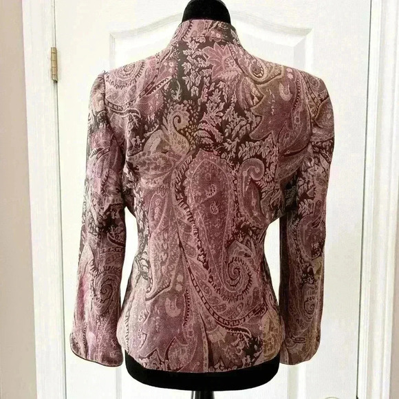 Vintage Tradition Jacquard Blazer Open Front Burgundy Maroon Gold  Size 8 Petite - Picture 14 of 15